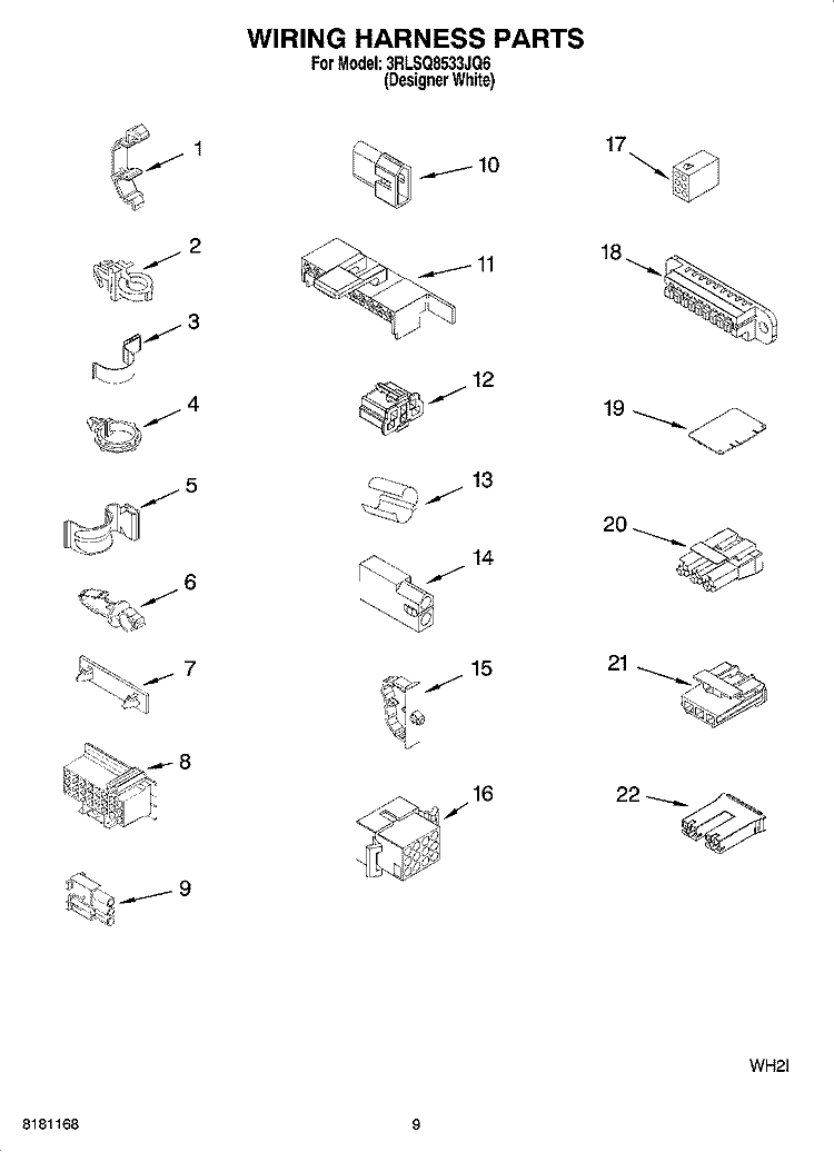 WIRING HARNESS PARTS Diagram and Parts List for 3RLSQ8533JQ6  Whirlpool Washer