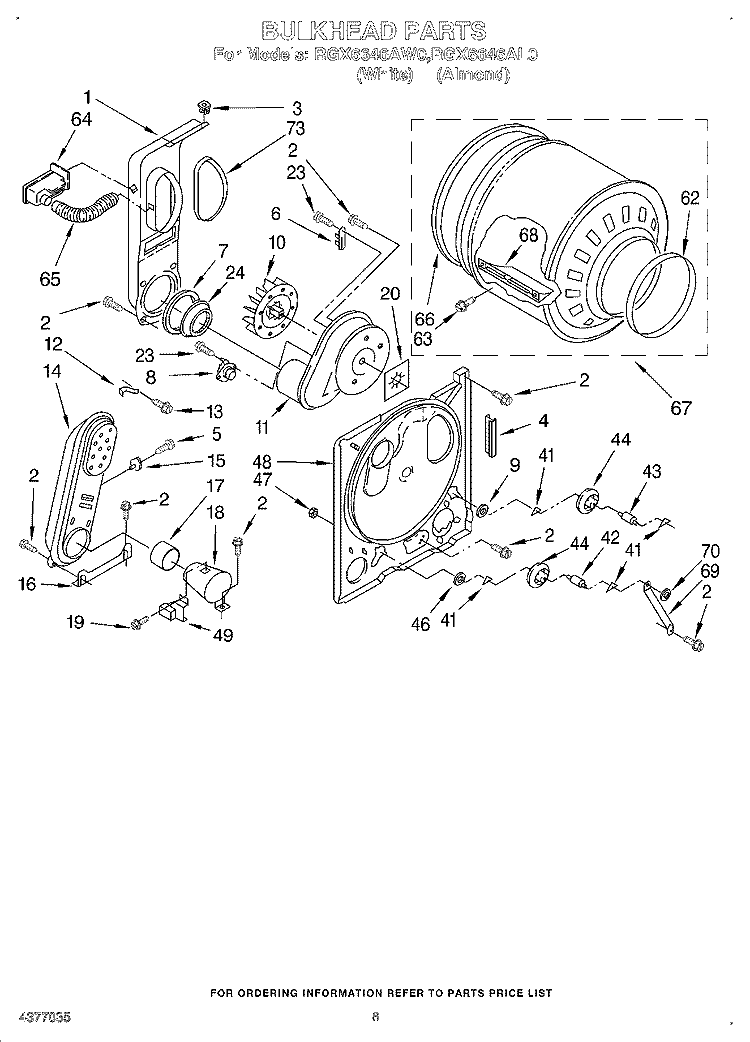 BULKHEAD Diagram and Parts List for RGX6646AL0  Roper Dryer