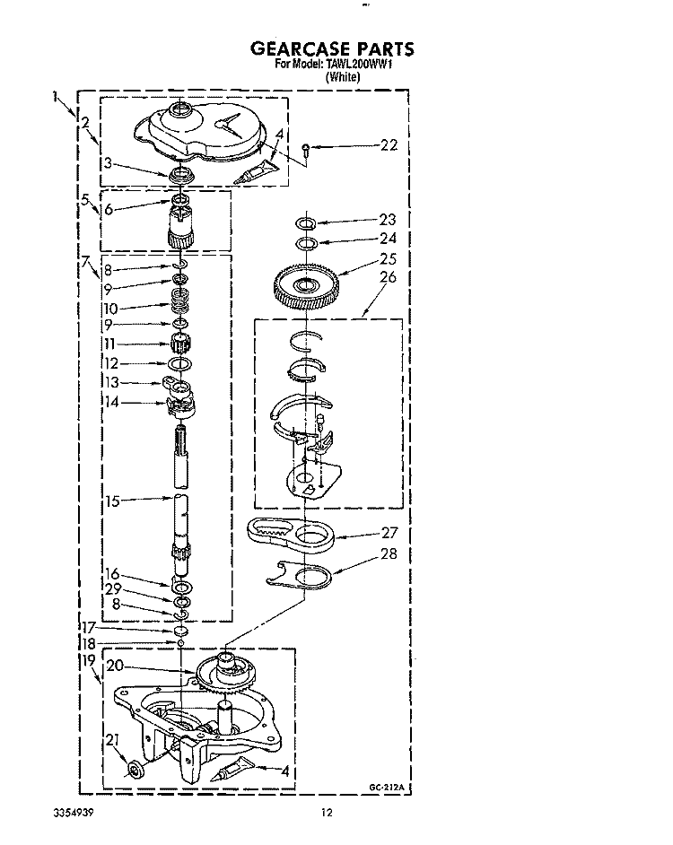 GEARCASE Diagram and Parts List for TAWL200WW1  Estate Washer