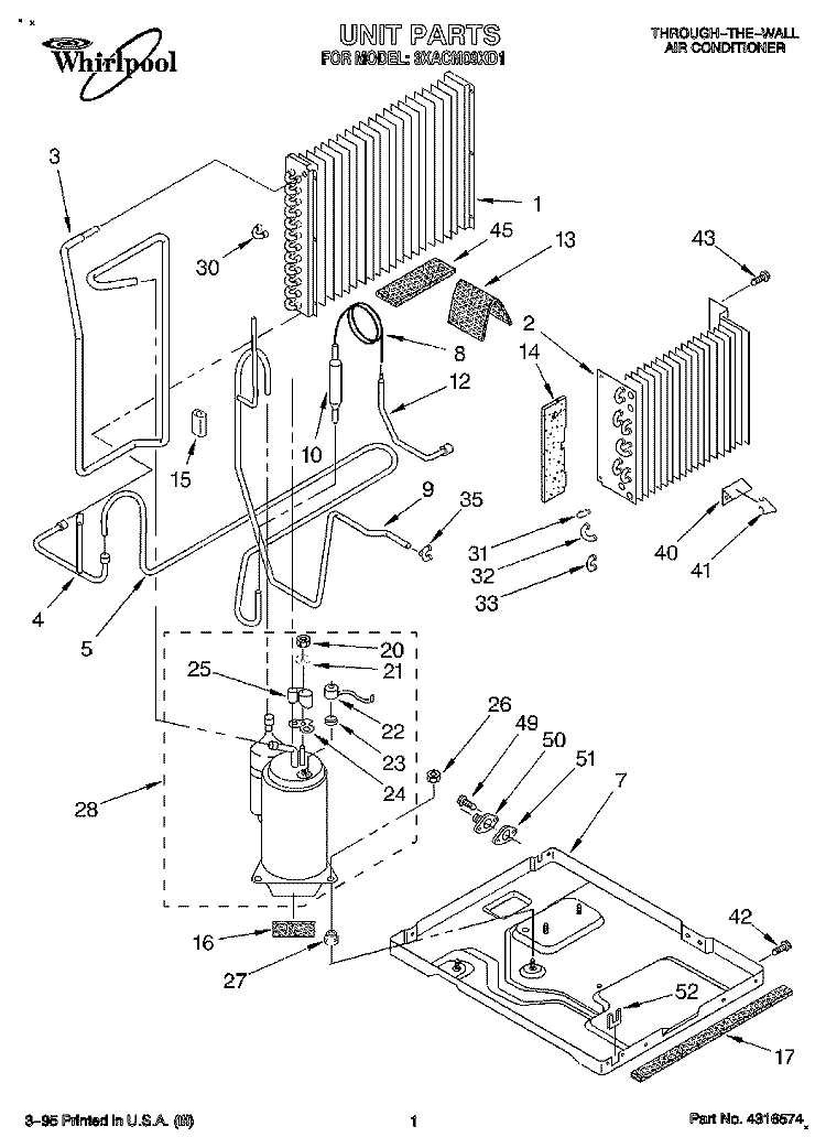 UNIT, LITERATURE Diagram and Parts List for 3XACM09XD1  Whirlpool Air Conditioner