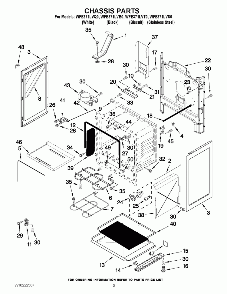 CHASSIS PARTS Diagram and Parts List for WFE371LVB0  Whirlpool Range