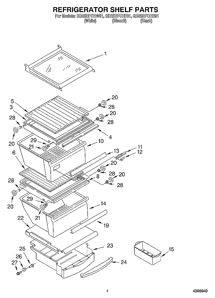 REFRIGERATOR SHELF Diagram and Parts List for GD25BFCHT01  Whirlpool Refrigerator