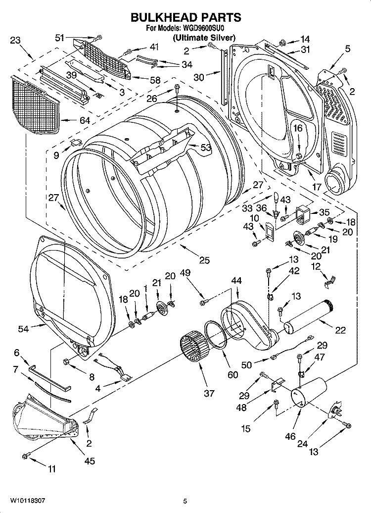 BULKHEAD PARTS Diagram and Parts List for WGD9600SU0  Whirlpool Dryer