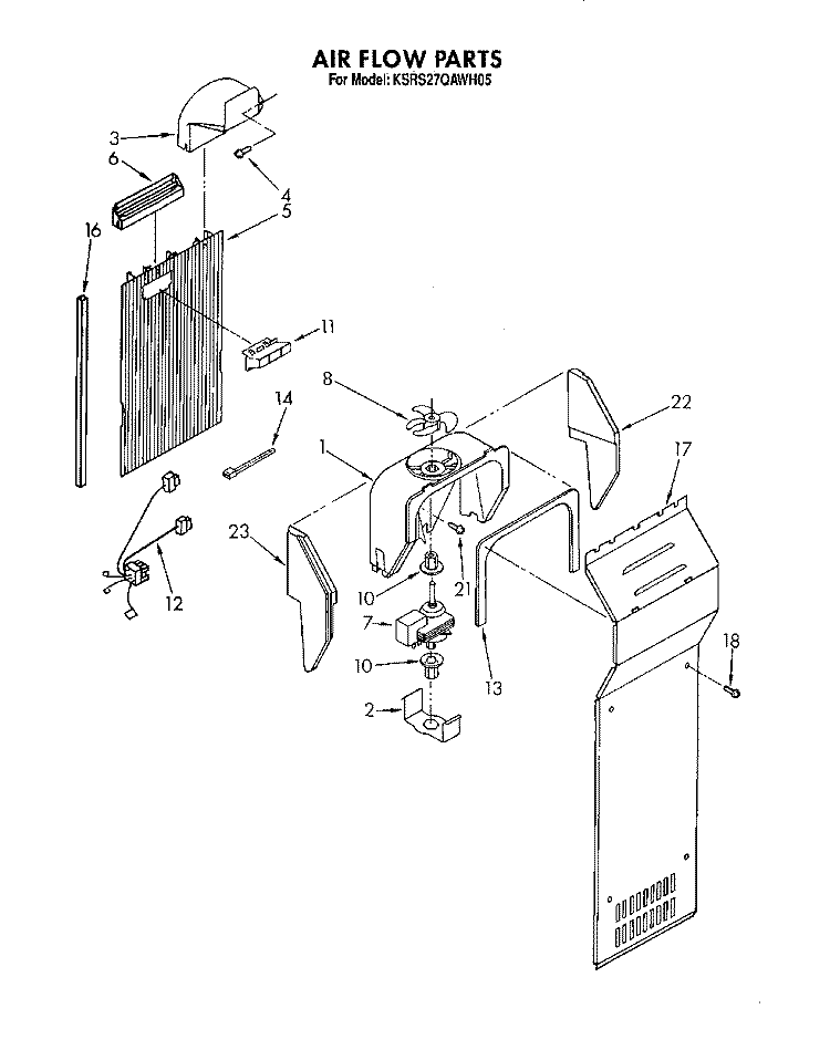 AIRFLOW Diagram and Parts List for KSRS27QAWH05  KitchenAid Refrigerator