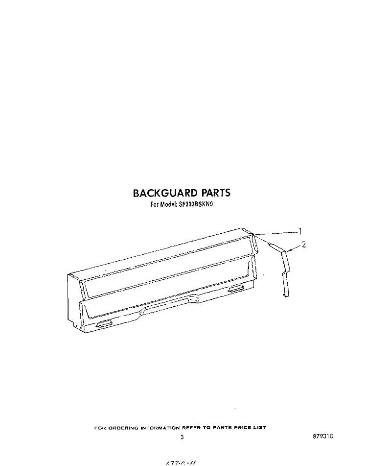BACKGUARD Diagram and Parts List for SF302BSKN0  Whirlpool Range