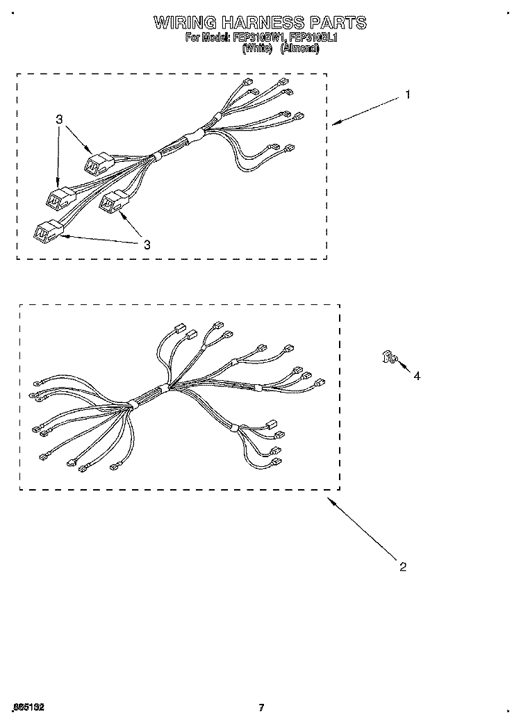 WIRING HARNESS, OPTIONAL Diagram and Parts List for FEP310BL1  Roper Range