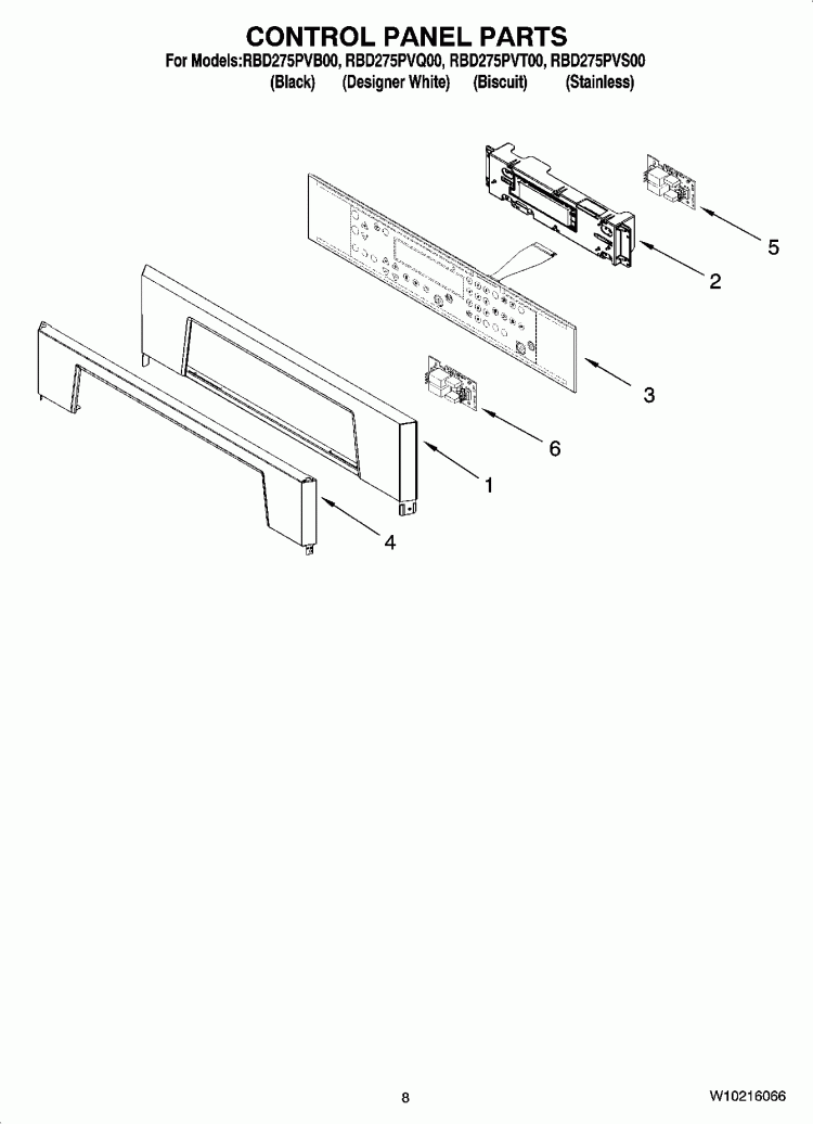CONTROL PANEL PARTS Diagram and Parts List for RBD275PVS00  Whirlpool Wall Oven