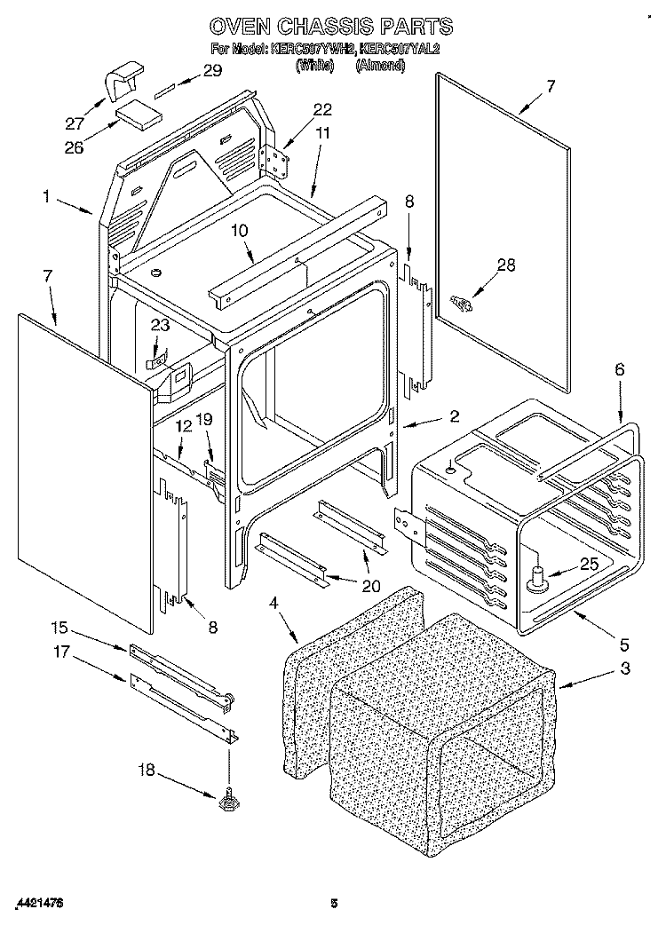 OVEN CHASSIS Diagram and Parts List for KERC507YWH2  KitchenAid Range