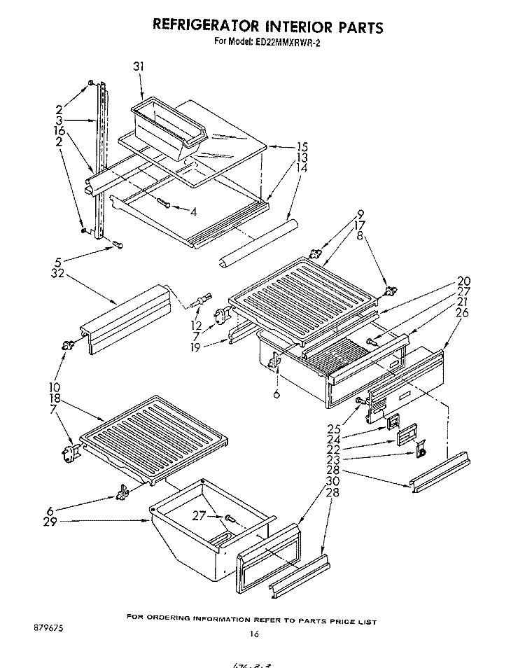 REFRIGERATOR INTERIOR , LIT/OPTIONAL Diagram and Parts List for ED22MMXRWR2  Whirlpool Refrigerator
