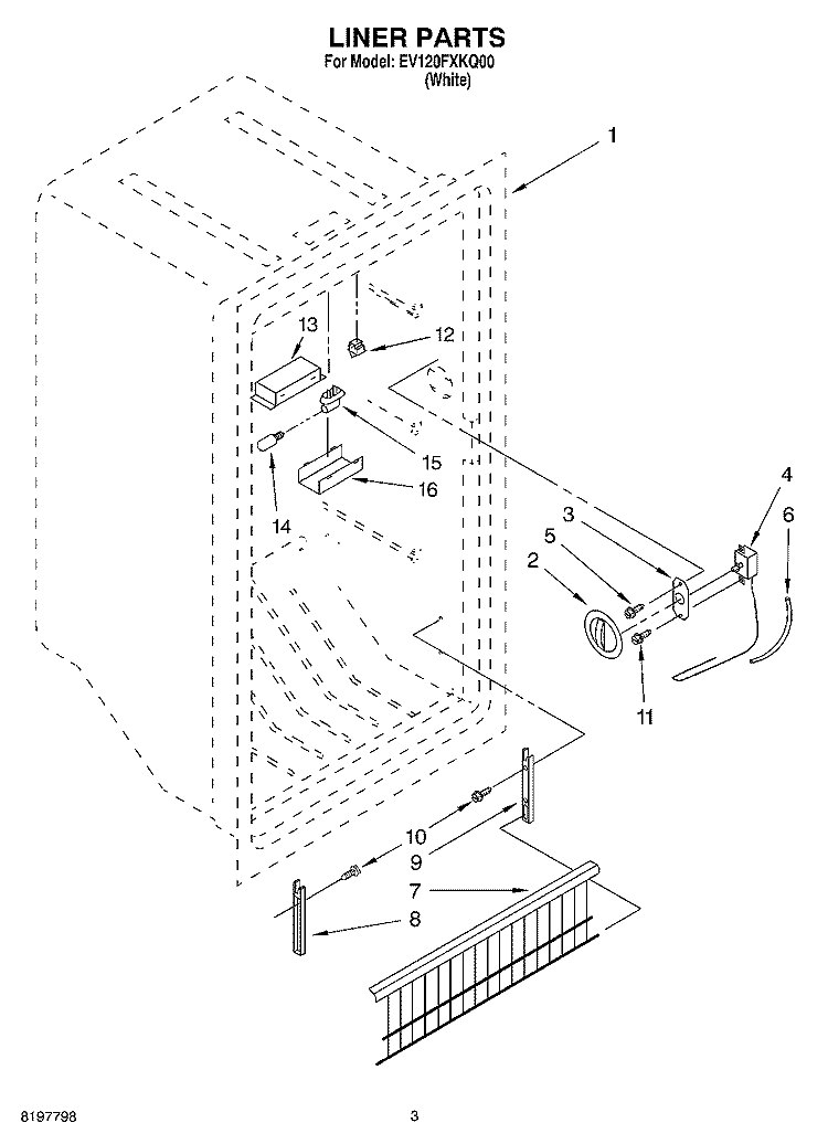 LINER Diagram and Parts List for EV120FXKQ00  Whirlpool Freezer