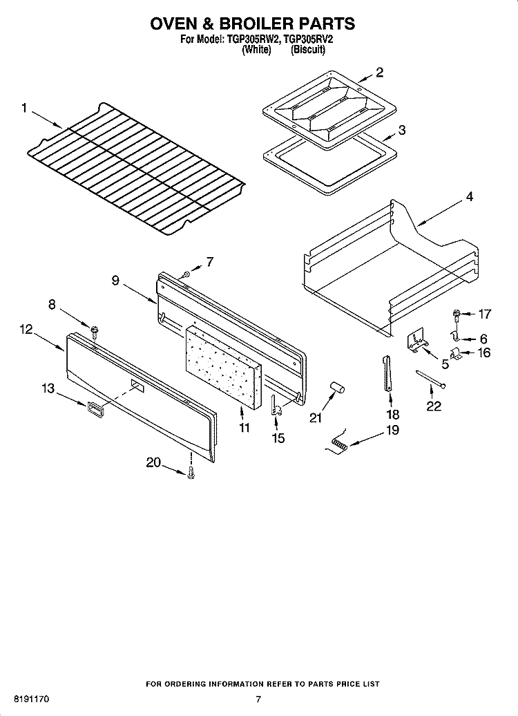 OVEN & BROILER PARTS Diagram and Parts List for TGP305RV2  Estate Range
