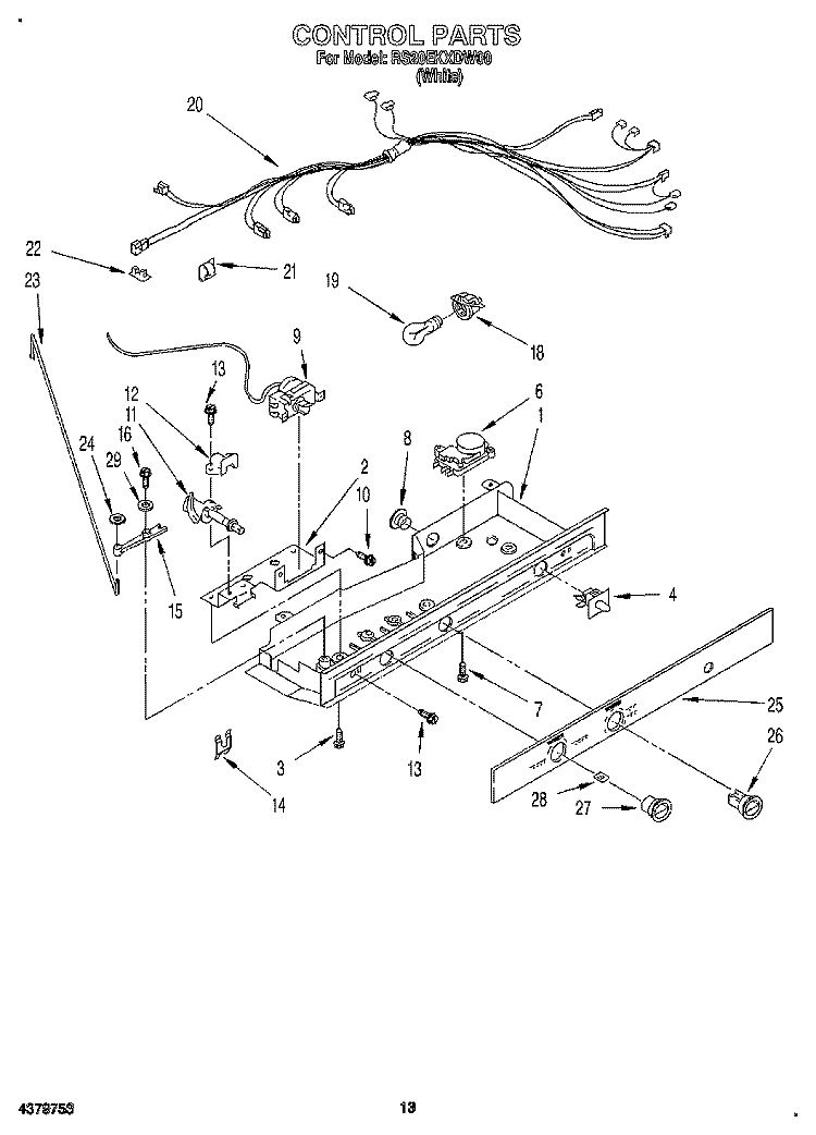 CONTROL, LIT/OPTIONAL Diagram and Parts List for RS20EKXDW00  Roper Refrigerator