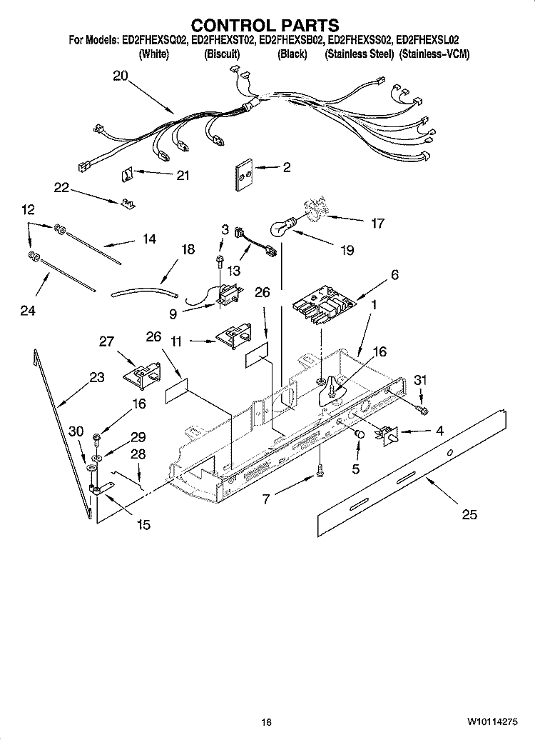 CONTROL PARTS Diagram and Parts List for ED2FHEXSL02  Whirlpool Refrigerator