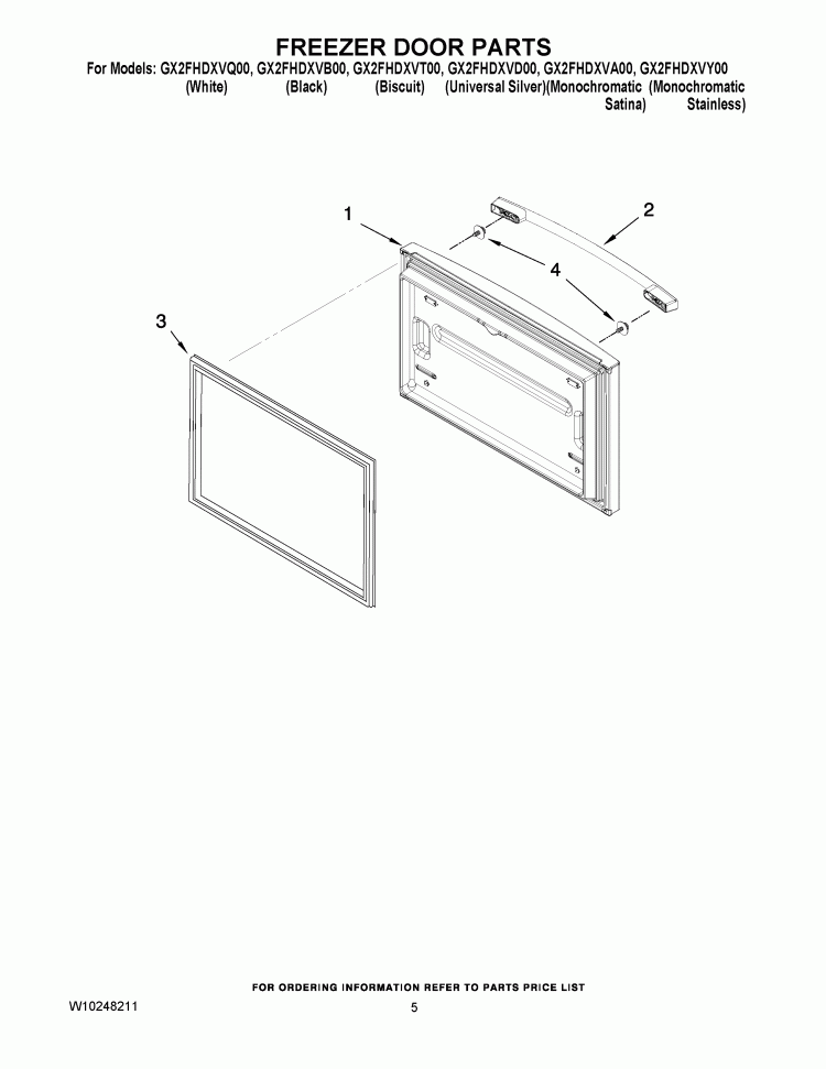 FREEZER DOOR PARTS Diagram and Parts List for GX2FHDXVB00  Whirlpool Refrigerator
