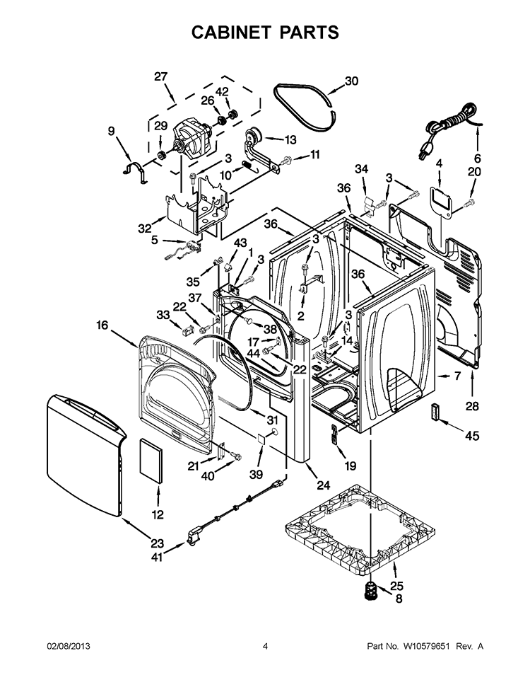 CABINET PARTS Diagram and Parts List for WGD8200YW3  Whirlpool Dryer