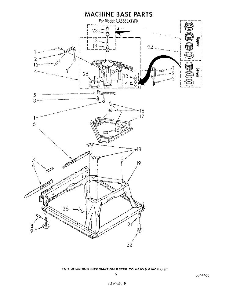 MACHINE BASE Diagram and Parts List for LA5668XTW0  Whirlpool Washer