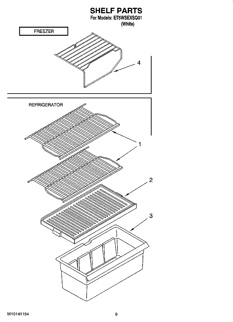 SHELF PARTS, OPTIONAL PARTS (NOT INCLUDED) Diagram and Parts List for ET5WSEXSQ01  Whirlpool Refrigerator