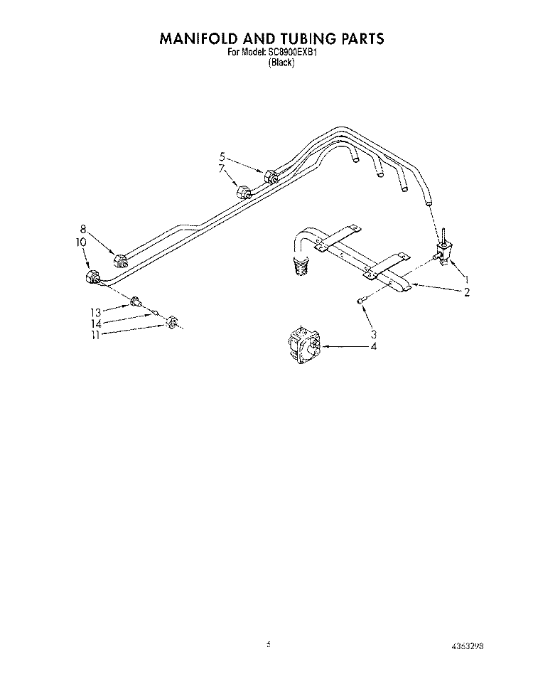 MANIFOLD AND TUBING Diagram and Parts List for SC8900EXB1  Whirlpool Cooktop
