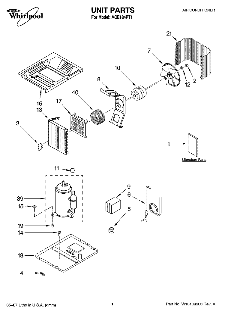 UNIT PARTS Diagram and Parts List for ACE184PT1  Whirlpool Air Conditioner