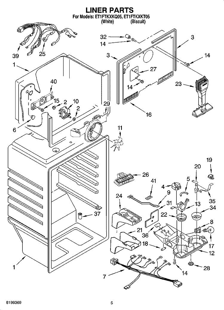 LINER PARTS Diagram and Parts List for ET1FTKXKQ05  Whirlpool Refrigerator