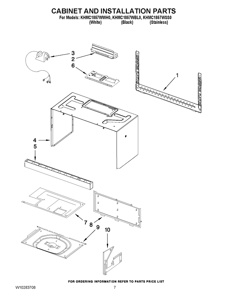 CABINET AND INSTALLATION PARTS Diagram and Parts List for KHMC1857WSS0  KitchenAid Microwave