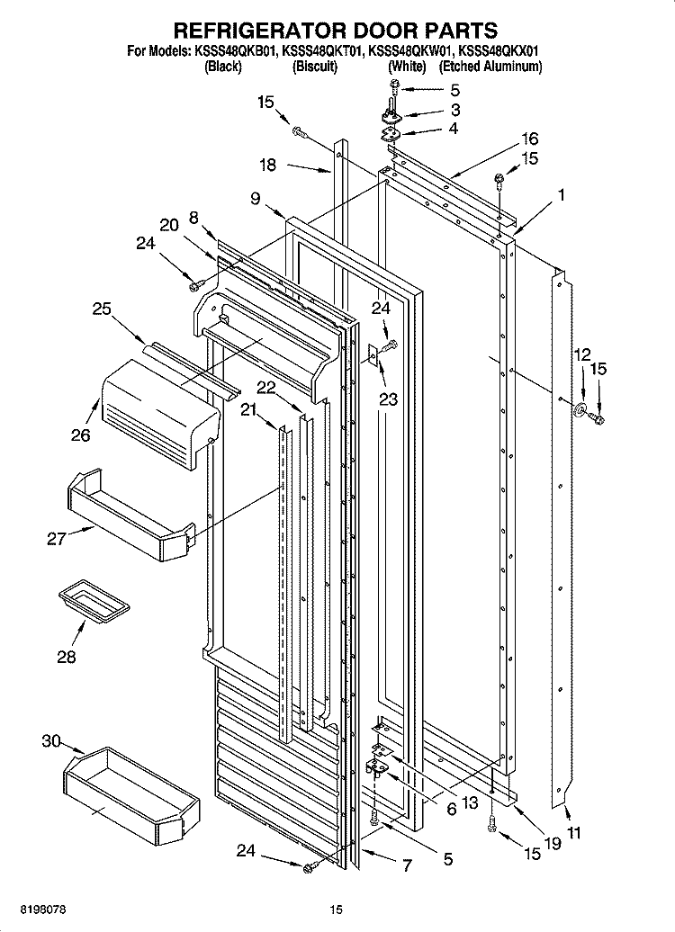 REFRIGERATOR DOOR PARTS Diagram and Parts List for KSSS48QKB01  KitchenAid Refrigerator