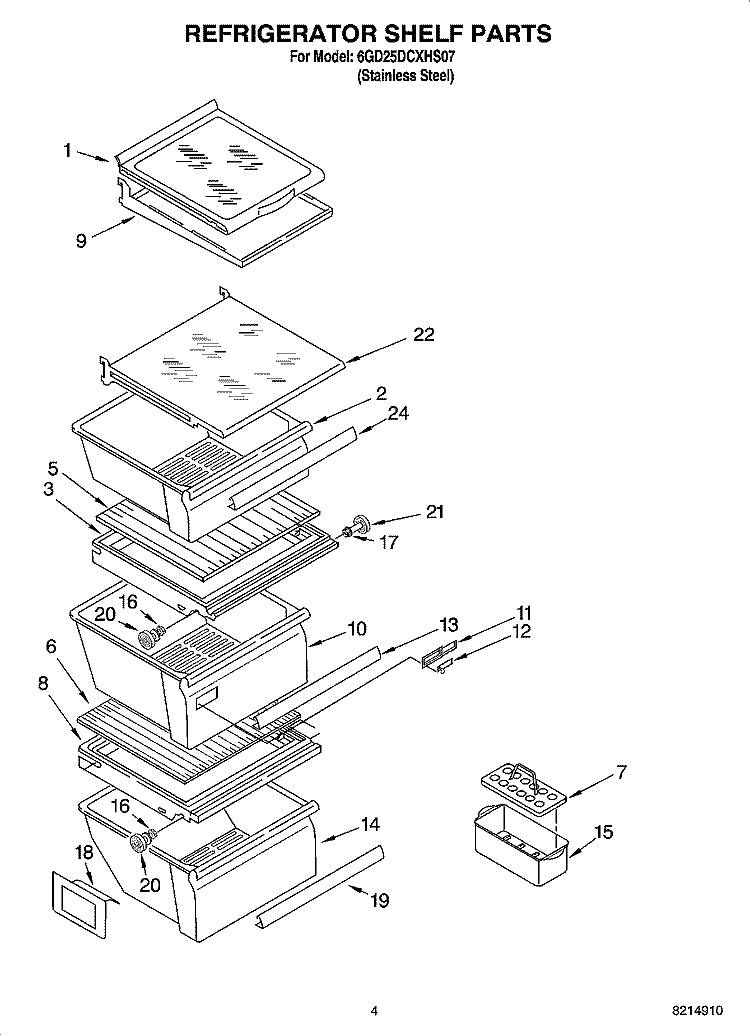 REFRIGERATOR SHELF PARTS Diagram and Parts List for 6GD25DCXHS07  Whirlpool Refrigerator