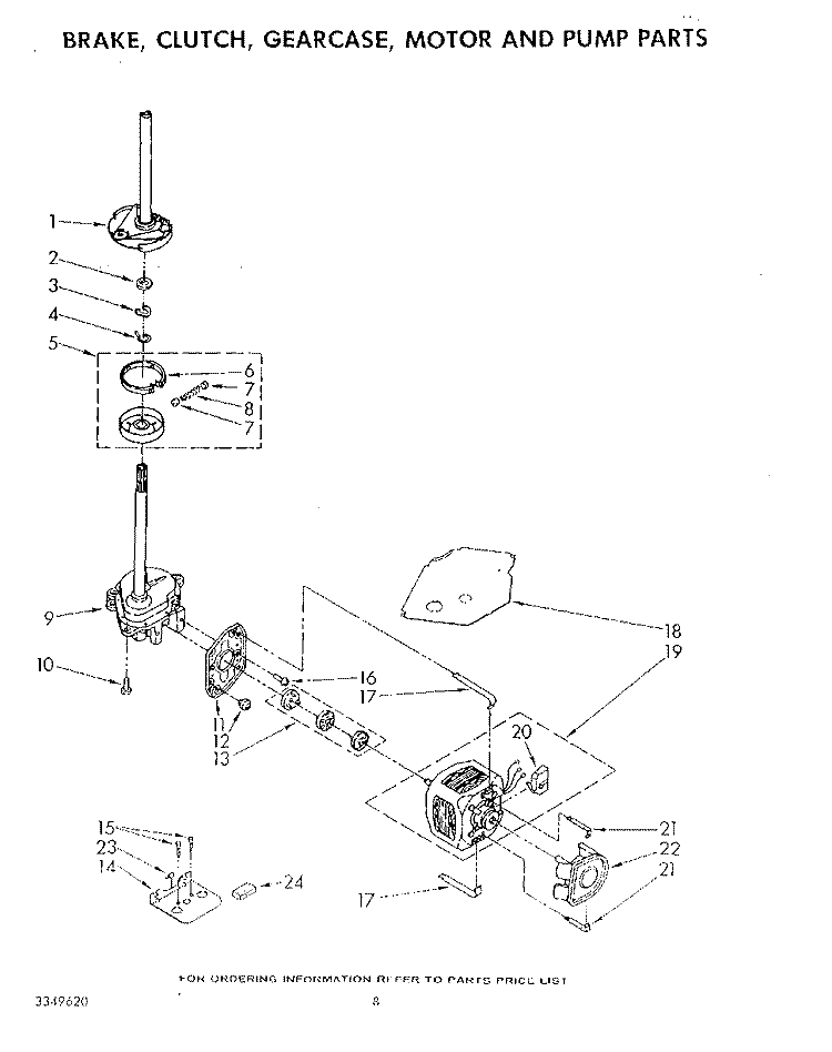BRAKE, CLUTCH, GEARCASE, MOTOR AND PUMP Diagram and Parts List for LA5578XSW1  Whirlpool Washer