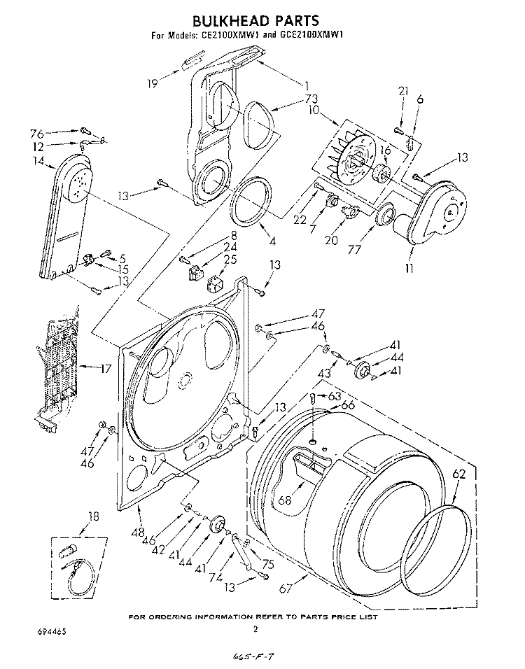 BULKHEAD, LITERATURE AND OPTIONAL Diagram and Parts List for CE2100XMW1  Whirlpool Dryer