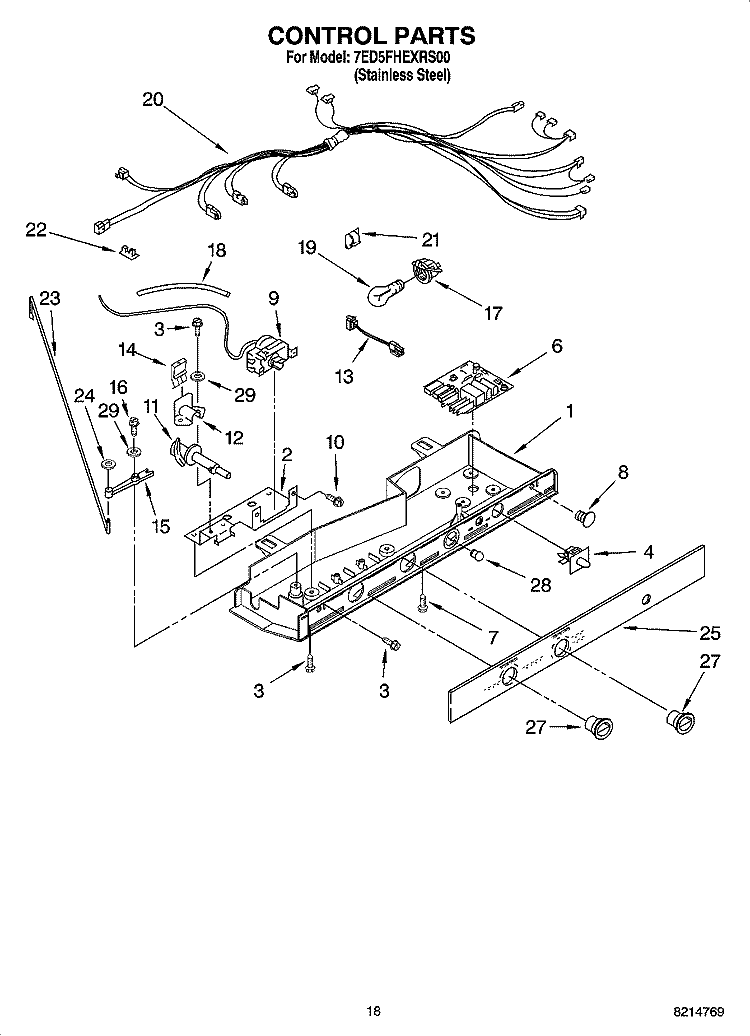 CONTROL PARTS Diagram and Parts List for 7ED5FHEXRS00  Whirlpool Refrigerator