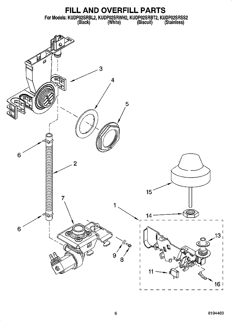 FILL AND OVERFILL PARTS Diagram and Parts List for KUDP02SRSS2  KitchenAid Dishwasher