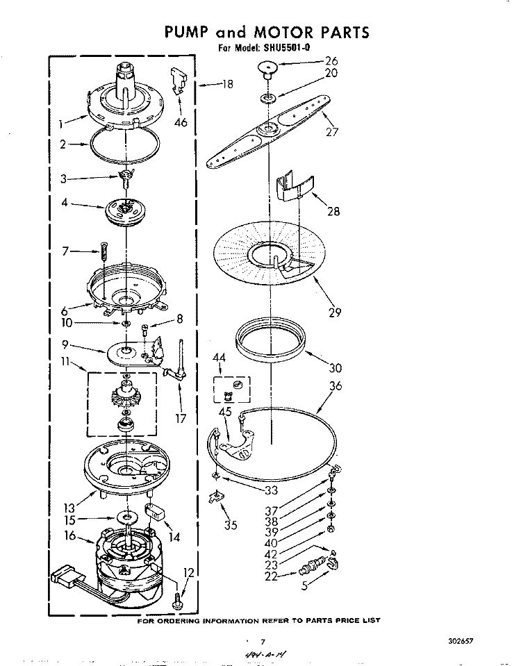 PUMP AND MOTOR Diagram and Parts List for SHU55010  Whirlpool Dishwasher