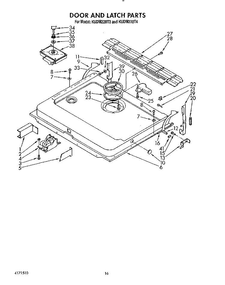 DOOR AND LATCH Diagram and Parts List for KUDM220T3  KitchenAid Dishwasher