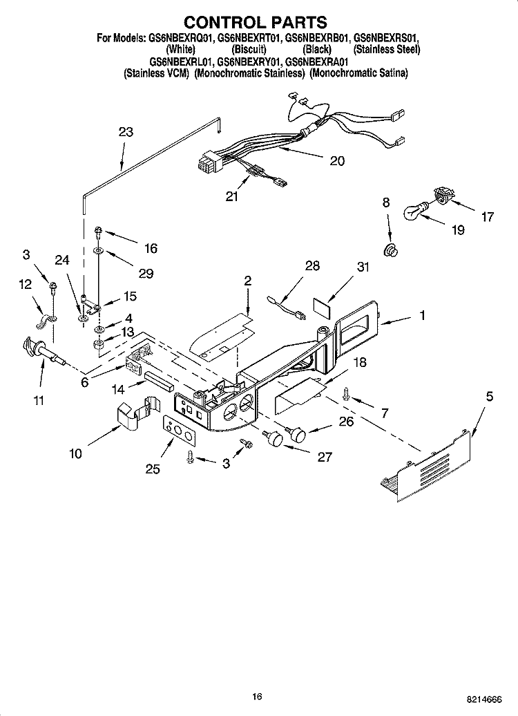 CONTROL PARTS Diagram and Parts List for GS6NBEXRT01  Whirlpool Refrigerator