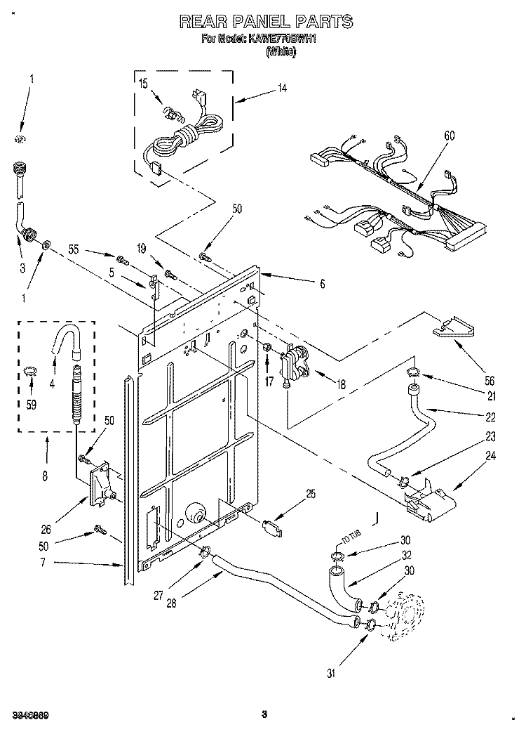 REAR PANEL Diagram and Parts List for KAWE770BWH1  KitchenAid Washer