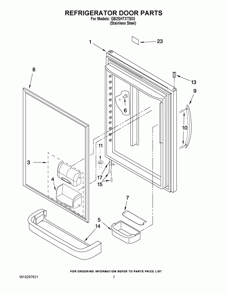 REFRIGERATOR DOOR PARTS Diagram and Parts List for GB2SHTXTS03  Whirlpool Refrigerator