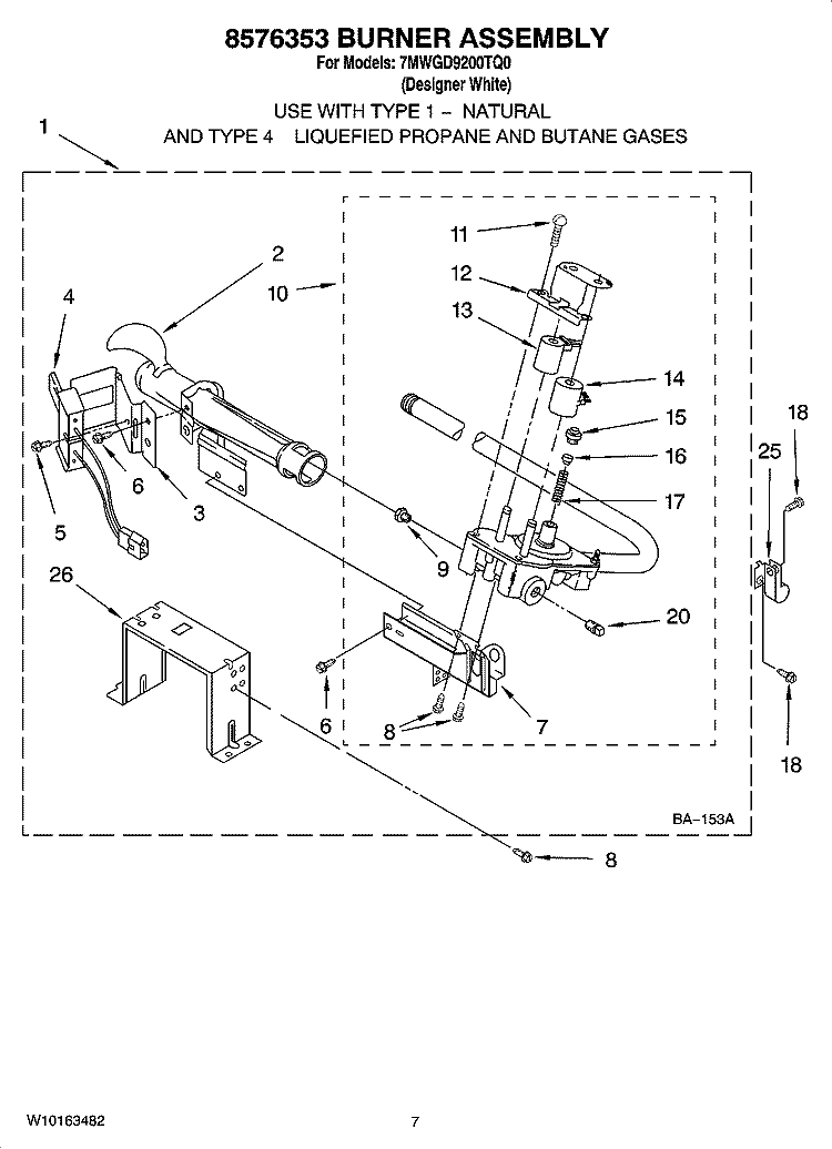 8576353 BURNER ASSEMBLY Diagram and Parts List for 7MWGD9200TQ0  Whirlpool Dryer