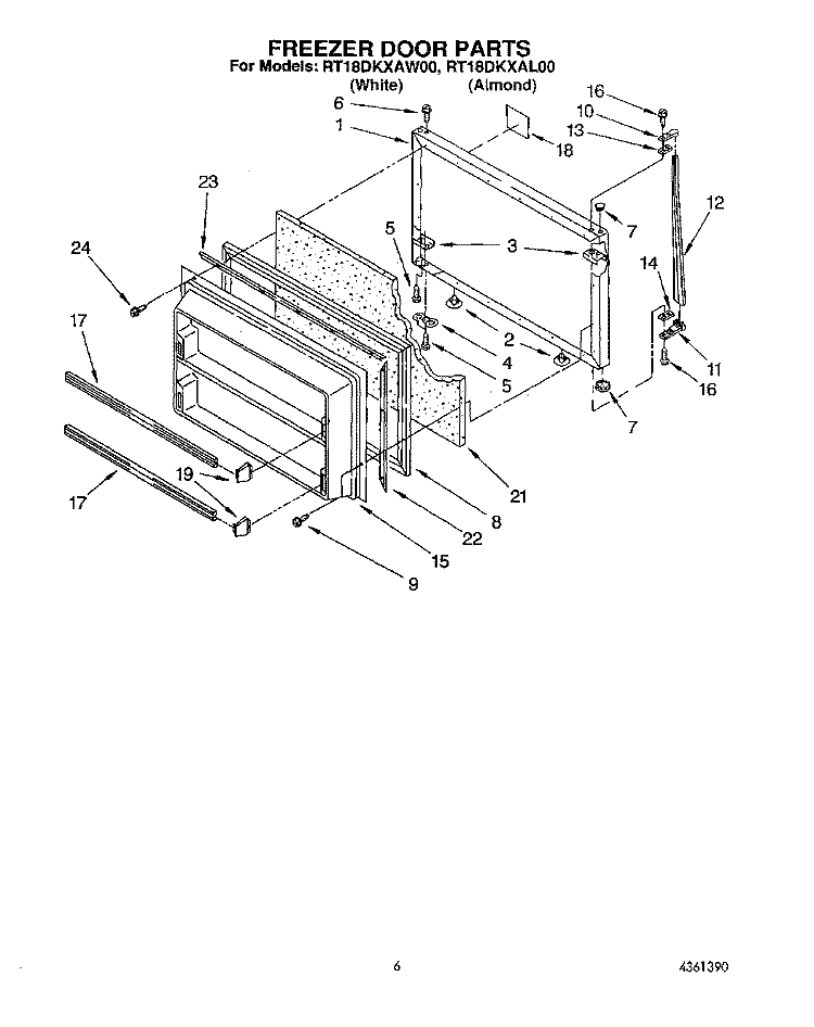 FREEZER DOOR, UNIT Diagram and Parts List for RT18DKXAW00  Roper Refrigerator