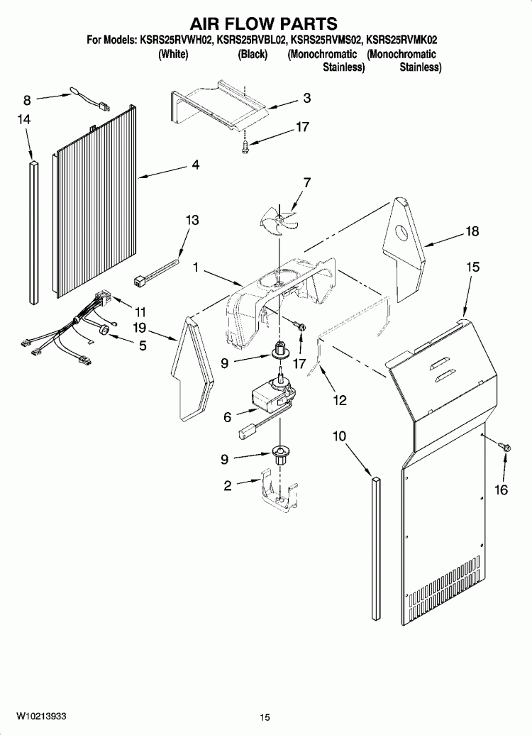 AIR FLOW PARTS Diagram and Parts List for KSRS25RVBL02  KitchenAid Refrigerator