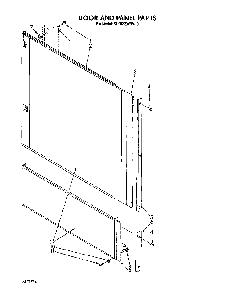DOOR AND PANEL Diagram and Parts List for KUDI220WWH3  KitchenAid Dishwasher