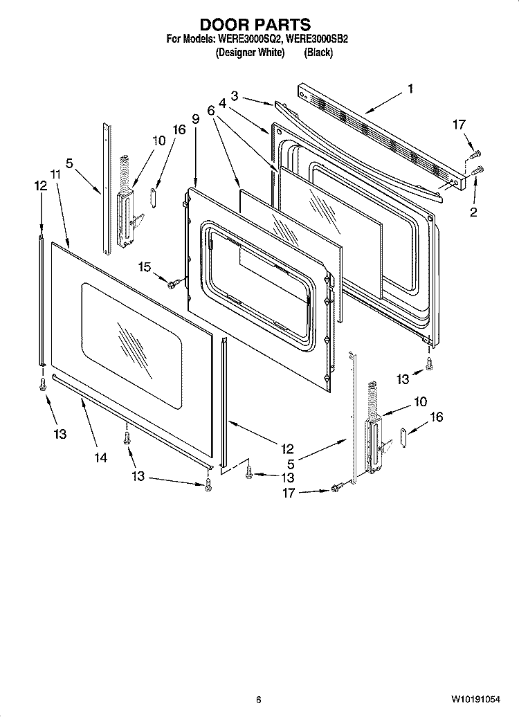 DOOR PARTS, OPTIONAL PARTS Diagram and Parts List for WERE3000SB2  Whirlpool Range