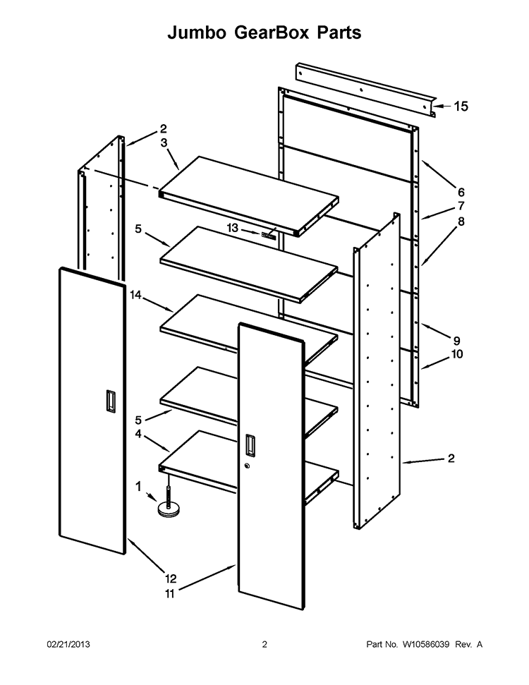 Jumbo GearBox Parts Diagram and Parts List for GAJG36FDZW00  Whirlpool Cabinet