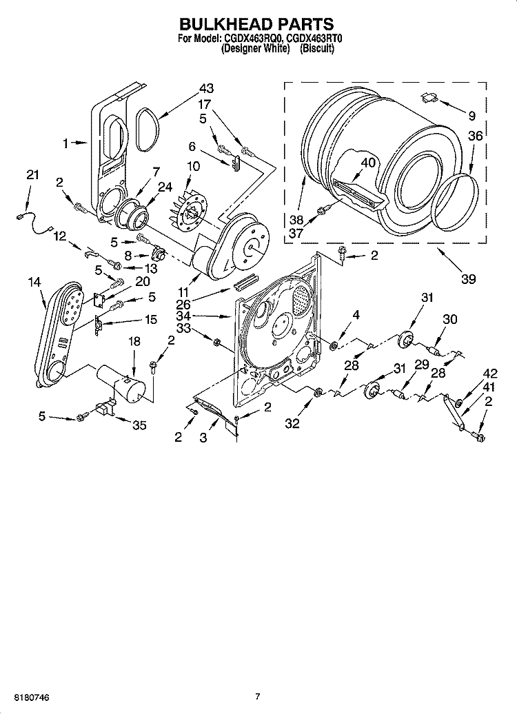 BULKHEAD PARTS, OPTIONAL PARTS (NOT INCLUDED) Diagram and Parts List for CGDX463RT0  Crosley Dryer