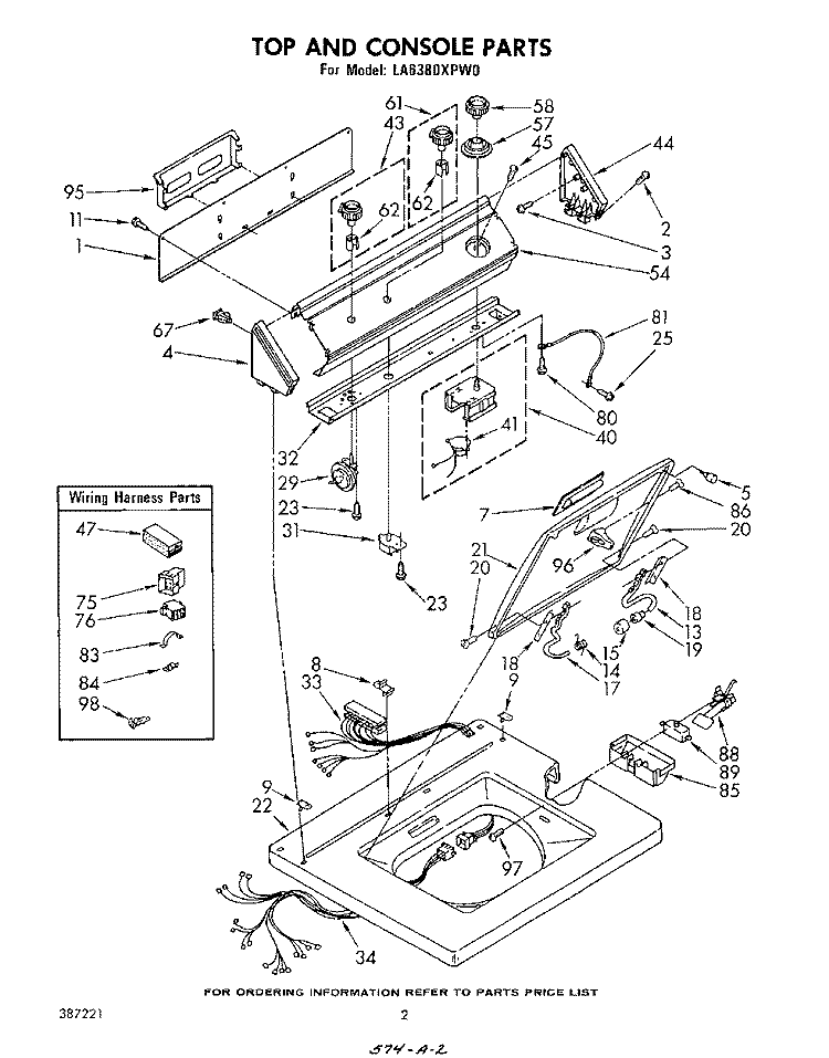 TOP AND CONSOLE Diagram and Parts List for LA6380XPW0  Whirlpool Washer