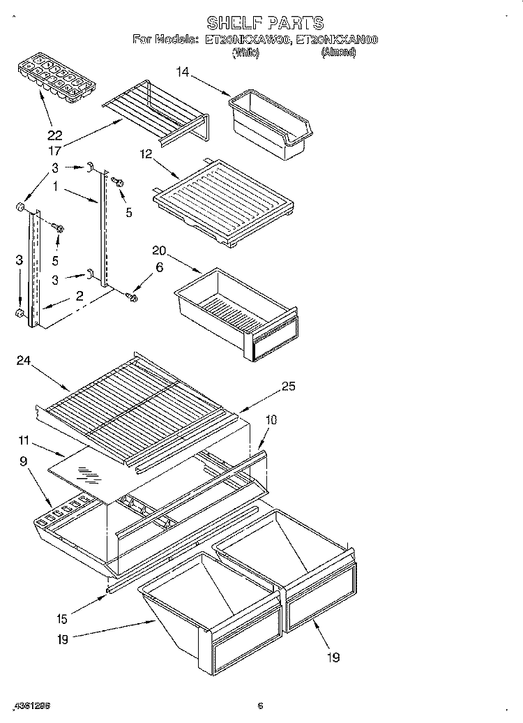 SHELF Diagram and Parts List for ET20NKXAN00  Whirlpool Refrigerator