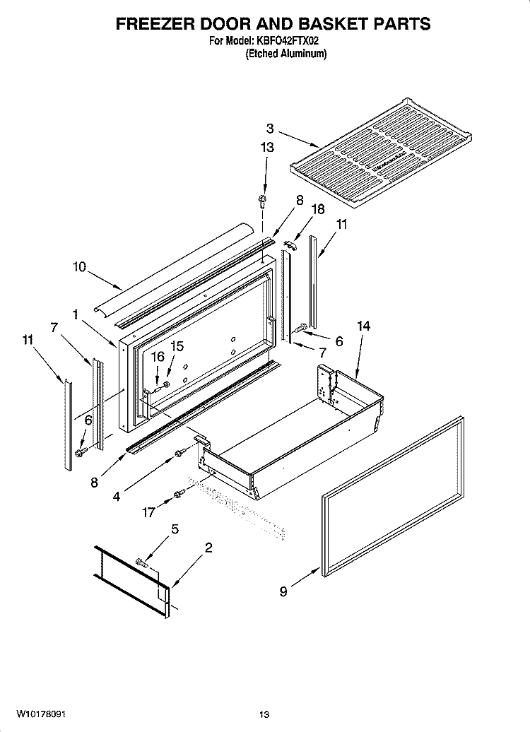 FREEZER DOOR AND BASKET PARTS Diagram and Parts List for KBFO42FTX02  KitchenAid Refrigerator