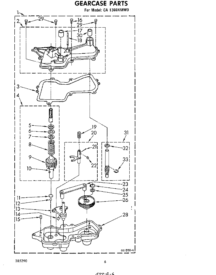 GEARCASE Diagram and Parts List for CA1300XMW0  Whirlpool Washer