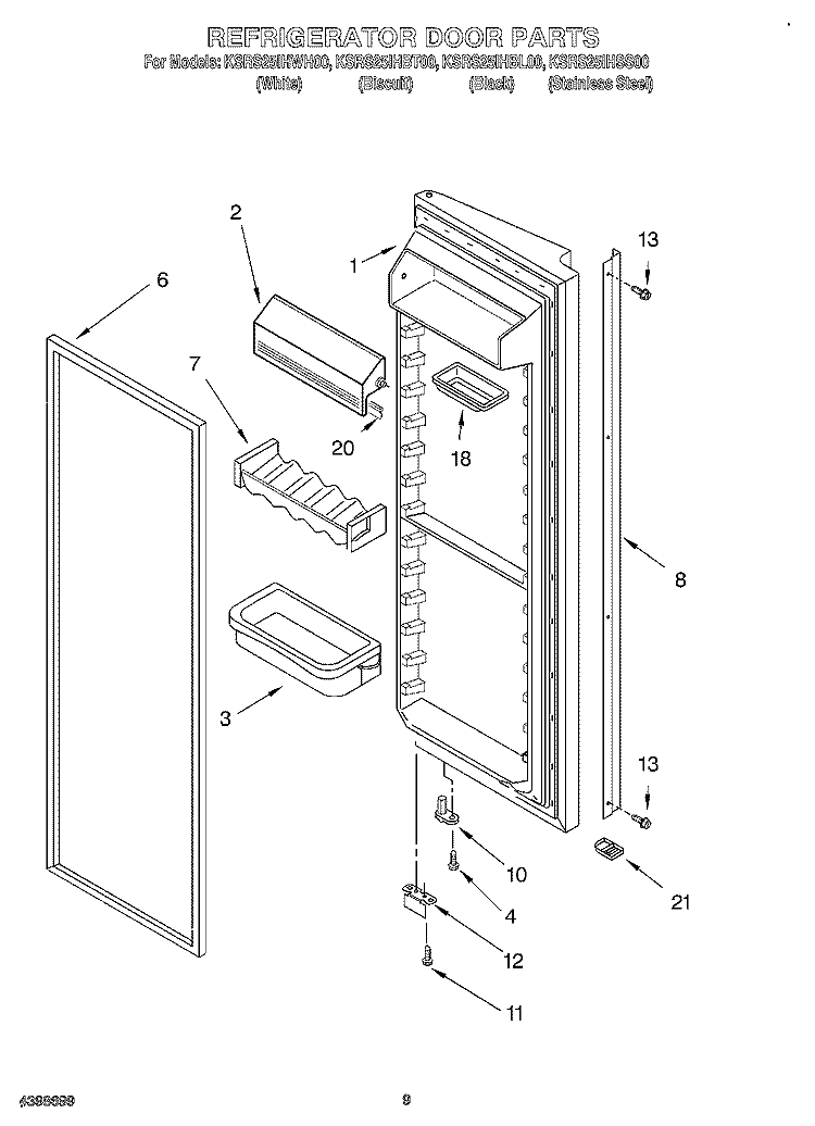 REFRIGERATOR DOOR Diagram and Parts List for KSRS25IHSS00  KitchenAid Refrigerator