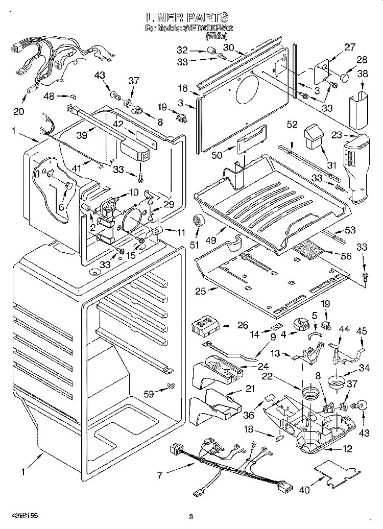LINER Diagram and Parts List for 3VET20DKFW02  Whirlpool Refrigerator