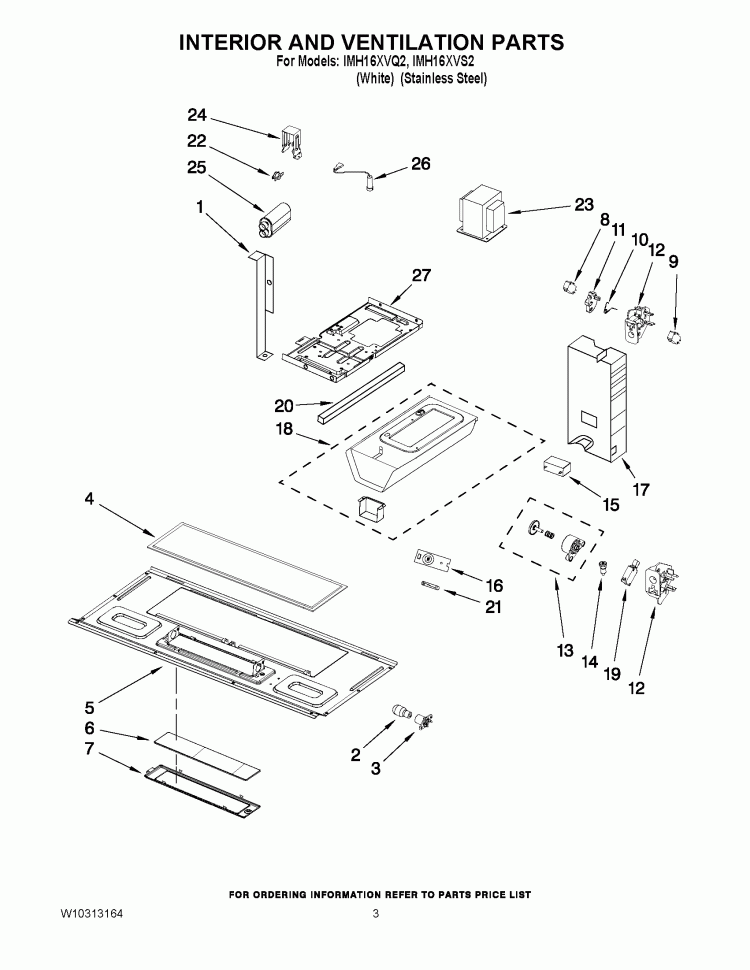 INTERIOR AND VENTILATION PARTS Diagram and Parts List for IMH16XVS2  Whirlpool Microwave